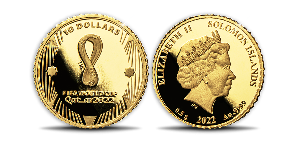 2022. aasta jalgpalli MM-i logoga kuldmünt