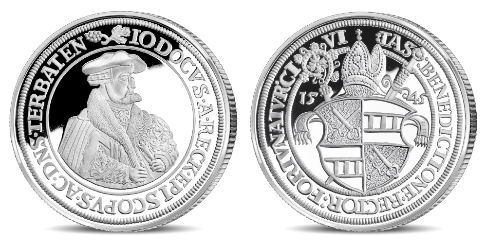 Kollektsioon „Eesti mündid läbi aegade“, esimene koopia „Tartu piiskop Jodukus von der Recke, topelttaaler 1545“ Kollektsioon „Eesti mündid läbi aegade“, esimene koopia „Tartu piiskop Jodukus von der Recke, topelttaaler 1545“
