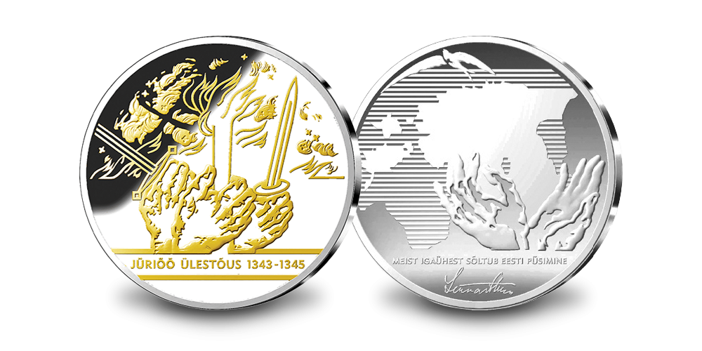 1343.–1345. aasta Jüriöö ülestõusule pühendatud, kulla ja hõbedaga kaetud medal 