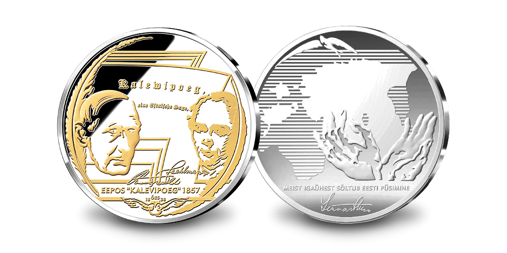 „Kalevipojale“ pühendatud kulla ja hõbedaga kaetud medal 