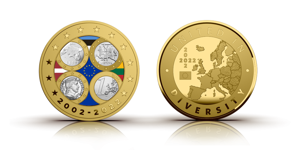 Esimene medal „Eesti, Leedu ja Läti esimesed euromündid”