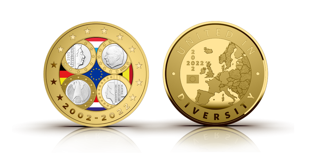 Medal „Belgia, Hollandi, Saksamaa ja Luksemburgi esimesed euromündid”