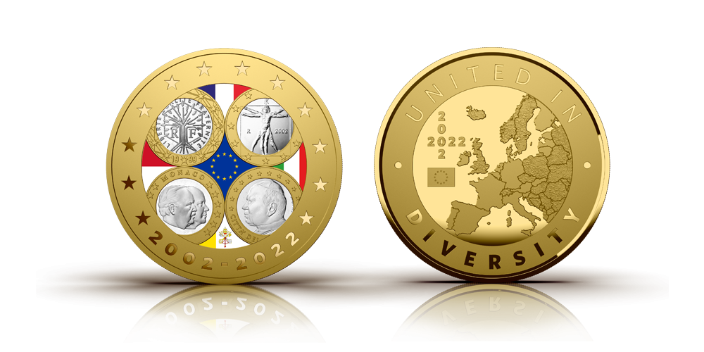 Medal „Itaalia, Vatikani, Monaco ja Prantsusmaa esimesed euromündid”