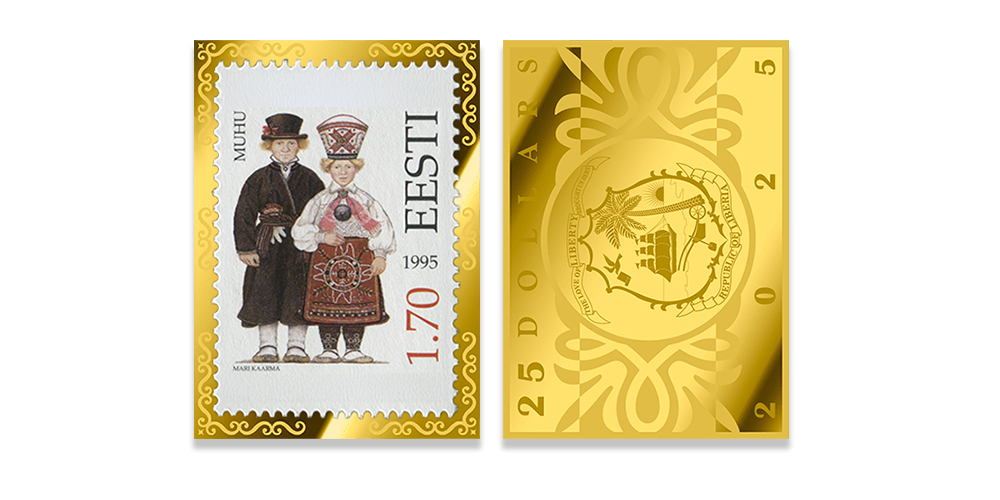 Kuldmüntide komplekt „Eesti saarte rahvarõivad postmarkidel“1