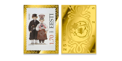 Kuldmüntide komplekt „Eesti saarte rahvarõivad postmarkidel“