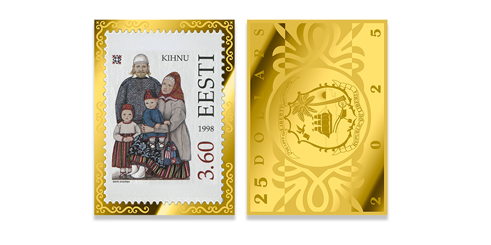Kuldmüntide komplekt „Eesti saarte rahvarõivad postmarkidel“3