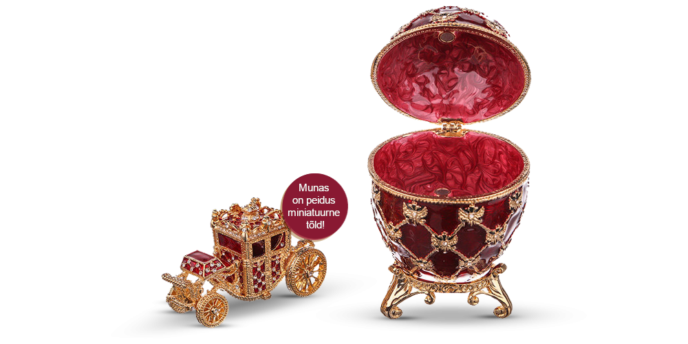 Kullatud ehtekarp inspireeritud Fabergé munast “Kroonimine” (punane) Kullatud ehtekarp inspireeritud Fabergé munast “Kroonimine” (punane)