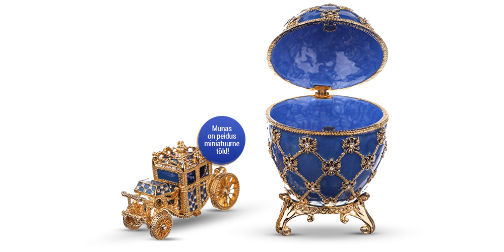 Kullatud ehtekarp inspireeritud Fabergé munast “Kroonimine” (sinine) Kullatud ehtekarp inspireeritud Fabergé munast “Kroonimine” (sinine)