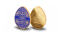 Kullatud ja safiiritolmuga kaetud münt „Lihavõttemuna“