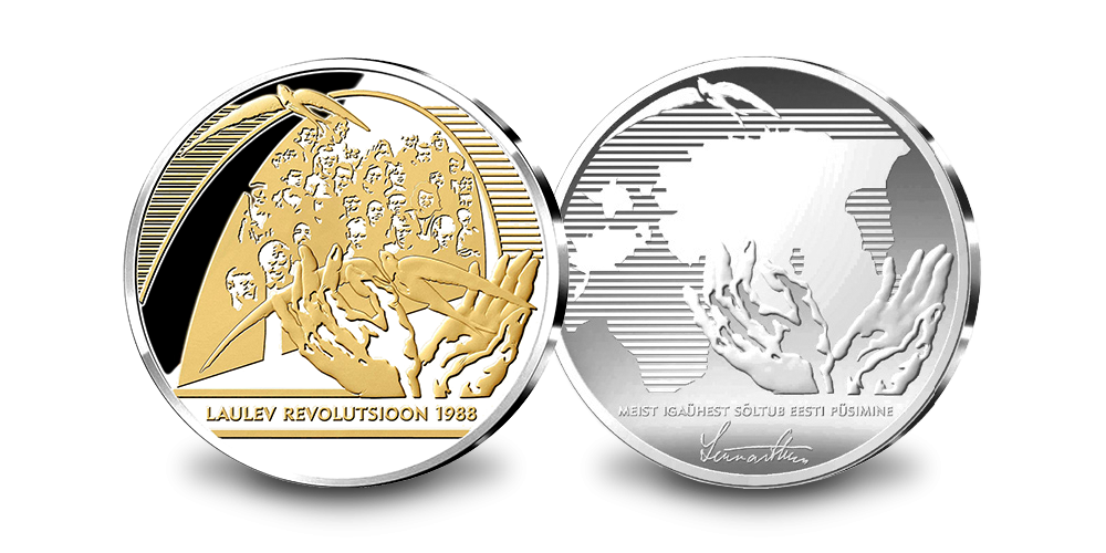 1988. aasta laulvale revolutsioonile pühendatud kullatud ja hõbetatud medal 