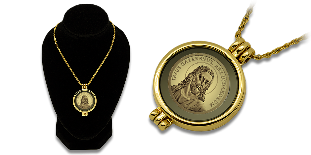Medaljon kuldmündiga „Jeesus Kristus“
