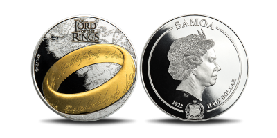 Hõbetatud ja osaliselt kullatud münt „Sõrmuste isand“