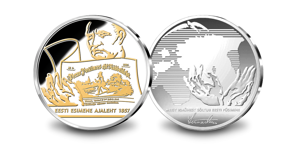 „Pärnu Postimehele“ pühendatud, kulla ja hõbedaga kaetud medal 