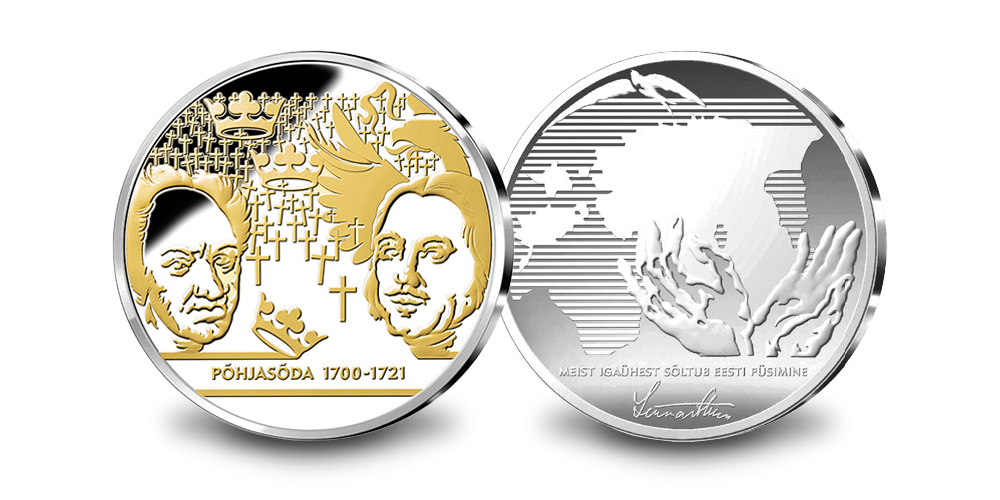 1700.–1721. a Põhjasõjale pühendatud, kulla ja hõbedaga kaetud medal 