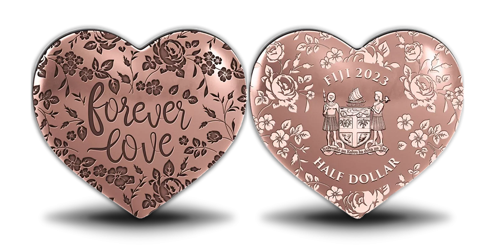 Südamekujuline münt kaetud roosa kullaga „Igavene armastus“