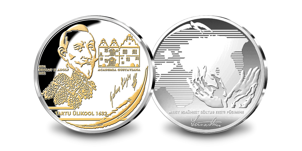 Tartu Ülikooli asutamisele pühendatud, kulla ja hõbedaga kaetud medal 